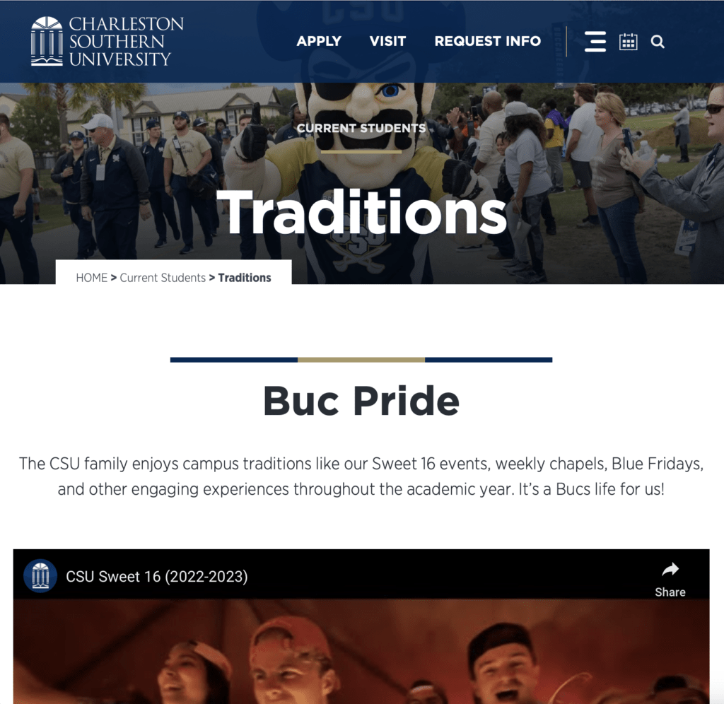 Charleston Southern University Traditions - Christian Counselors of Mooresville Research your own school's traditions and become a part of them. Charleston Southern University has traditions like Caroling on the Round, Homecoming, and Spring Formal.