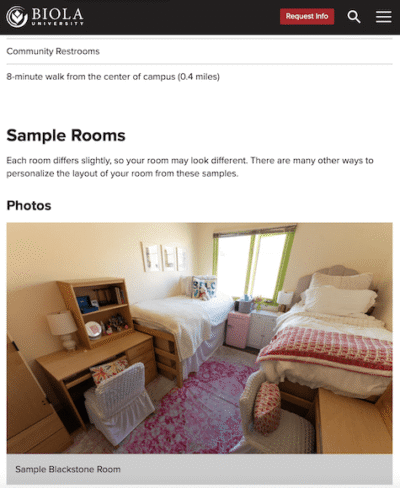 Biola University - Blackstone Hall - Christian Counselors of Mooresville Make sure that your bed is comfortable. Here is a sample room at Blackstone Hall at Biola University in La Mirada, CA.